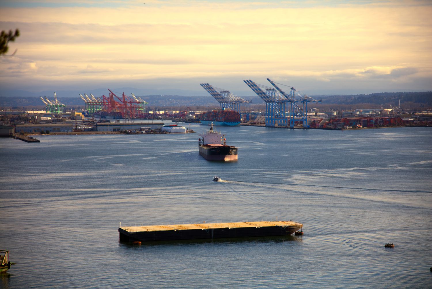 panoramic view of tacoma port with cargo ships